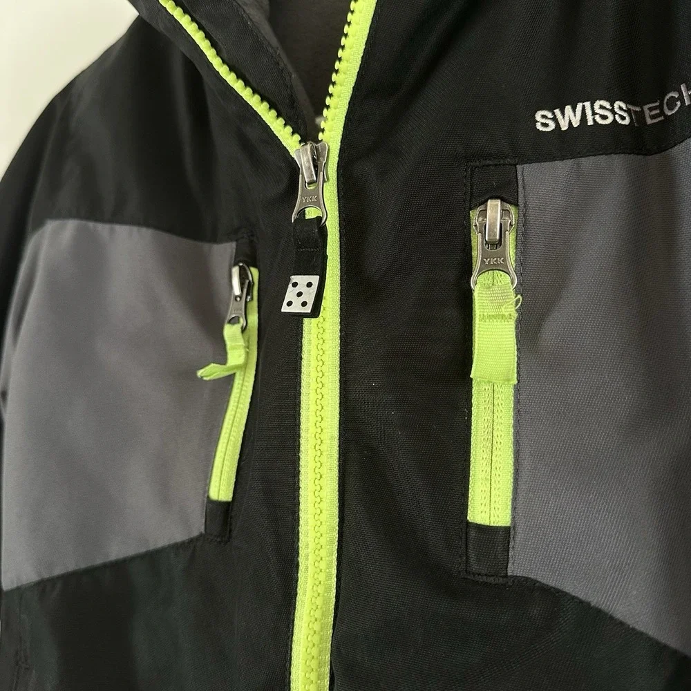 Swiss Tech Boys Black Small XS 4/5 Fleece Lined Hooded Jacket Coat Double Layer‎